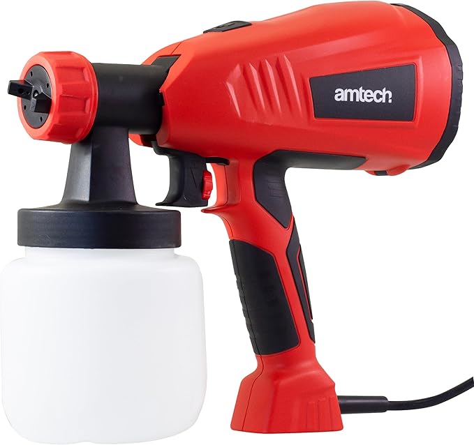 Amtech - HVLP Spray Gun - Paint Sprayer for Walls and Ceilings, Fences and More, 3 Spray Patterns for Full Coverage, Adjustable Flow Rate of 800 ml/min, Easy to Clean, Electric (400W)