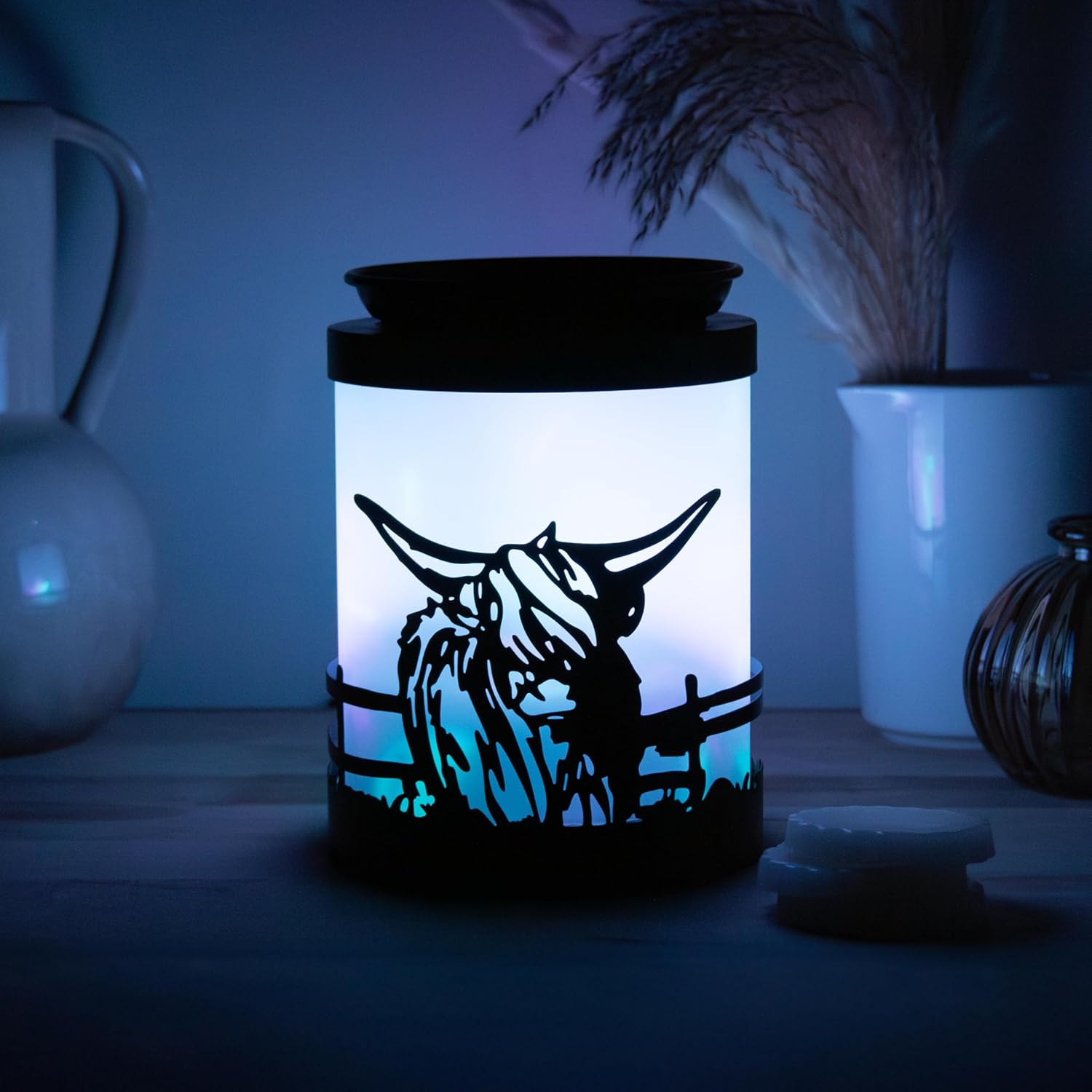 Highland Cow Wax Melt Warmer Oil Burner Aroma Diffuser Lamp | Colour Changing LED Northern Lights Effect