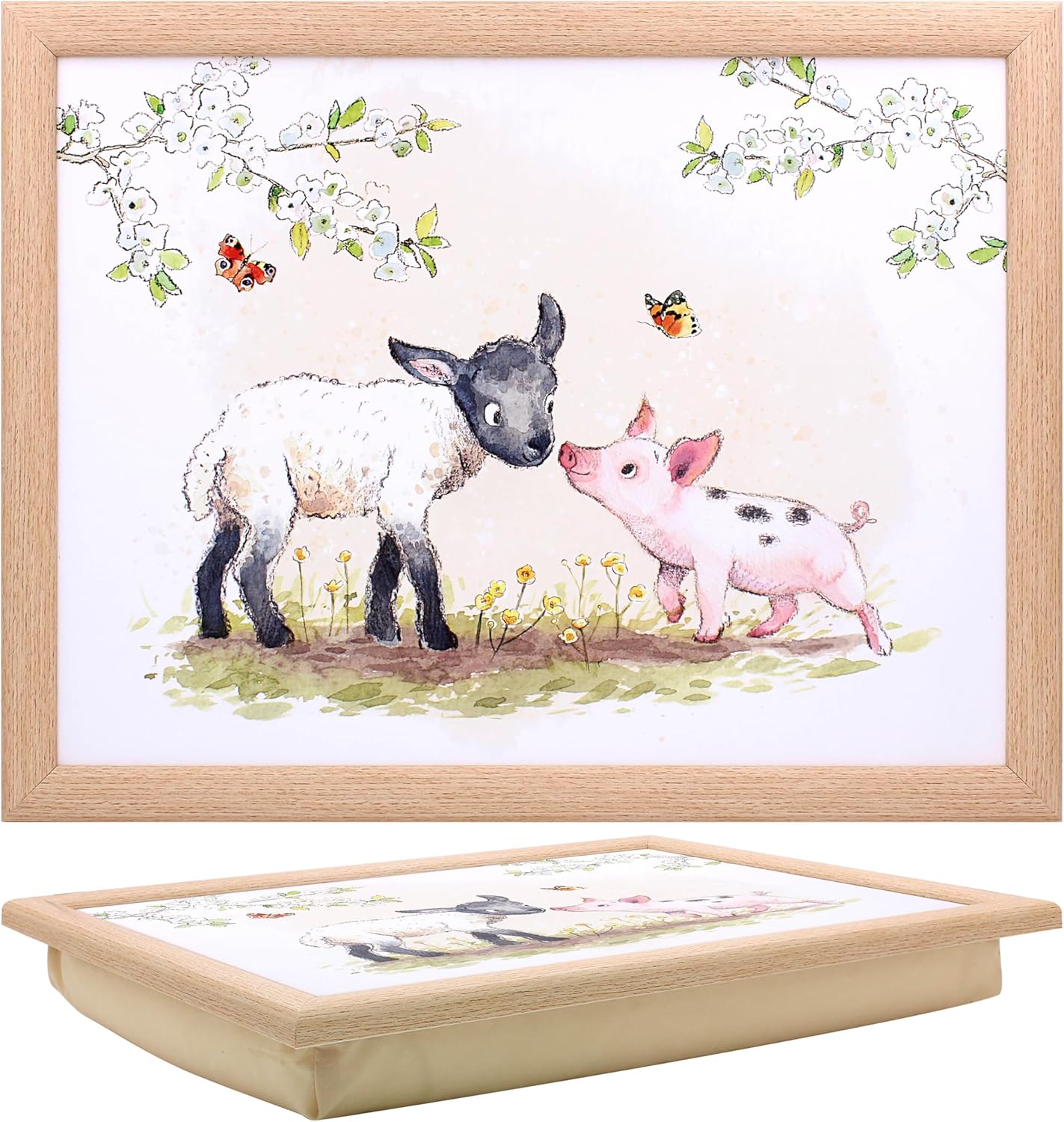 Lamb & Piglet Lap Tray Cushioned Laptop Tray Padded Beanbag Base TV Dinners Bed