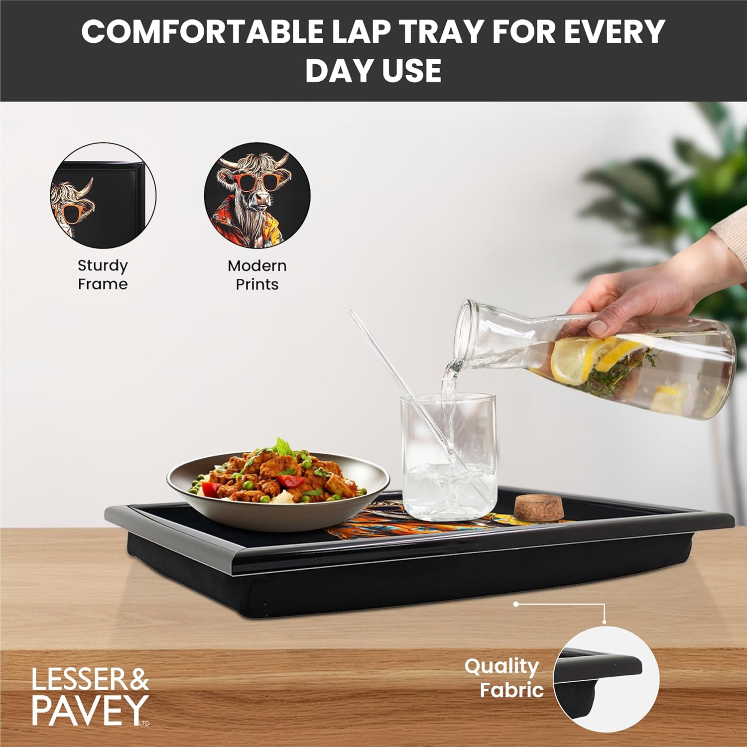 Highland Cow with Shades Laptop Lap Tray with Cushioned Padded Bean Bag Base | Ideal for TV Dinners or Bed