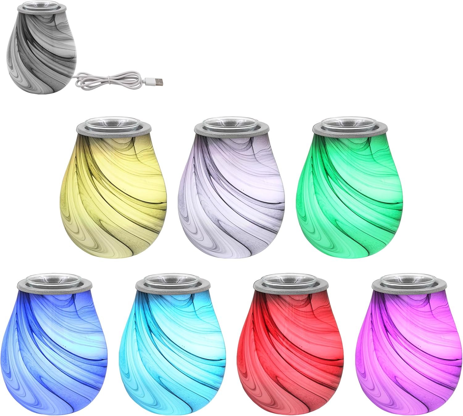 Marble Wax Tart Melt Warmer Oil Burner Aroma Diffuser Lamp Colour Changing LEDs