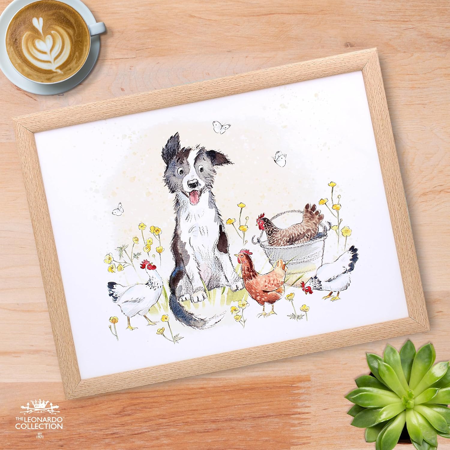 Farmyard Animals Lap Tray Cushioned Laptop Tray with Padded Bean Bag Base | Collie Dog and Hens