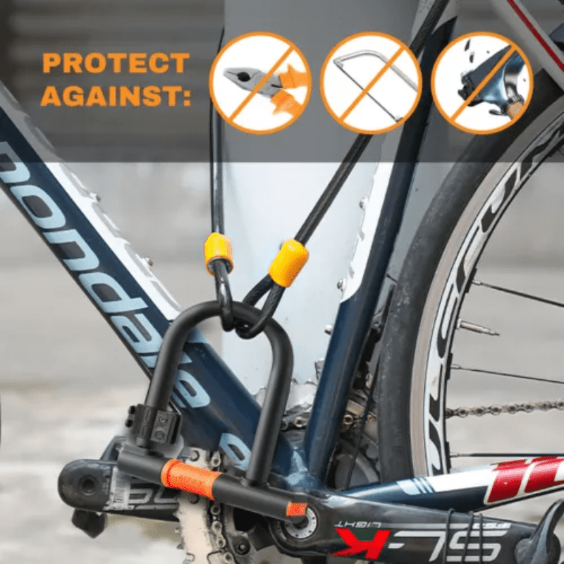 1 Set Heavy Duty Bike D Lock with 5ft/1.2m High Security Steel Cable&Sturdy Mounting Bracket&Key Theft Bicycle Locks for Road Bike, Electric Bike, Mountain Bike, Folding Bike