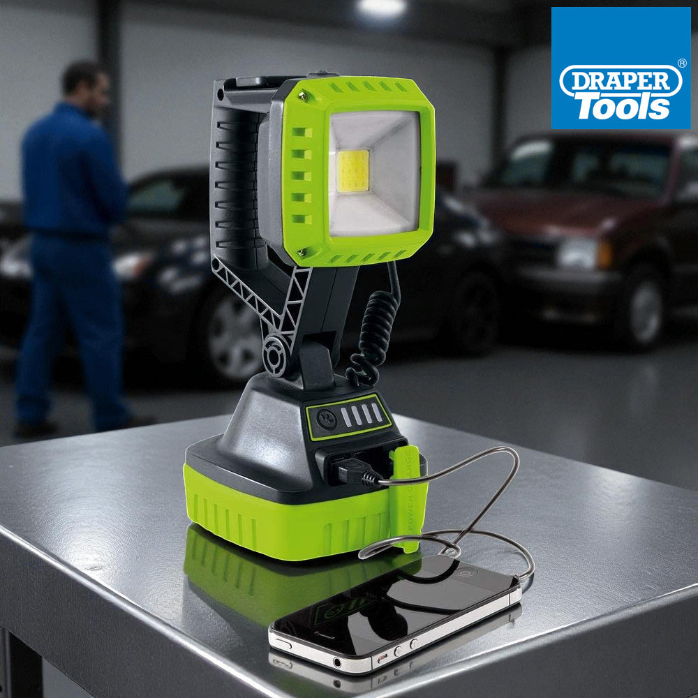 Draper 90033 COB LED Rechargeable Worklight Torch | 10W, 1,000 Lumens | USB Output
