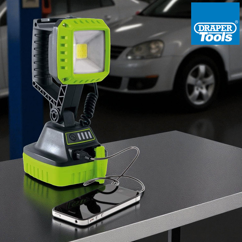 Draper 90033 COB LED Rechargeable Worklight Torch | 10W, 1,000 Lumens | USB Output