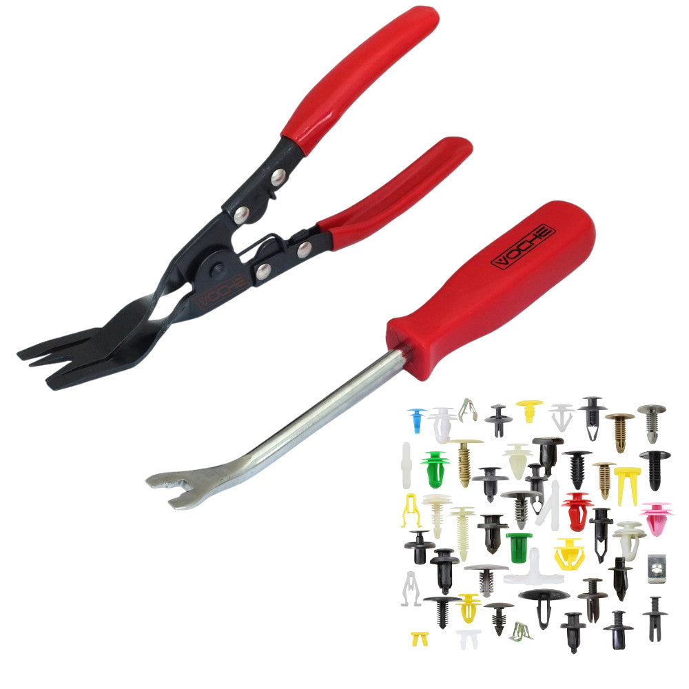Car Door Panel Trim Removal Pliers Upholstery Remover Pry Bar Tool + 100 Clips