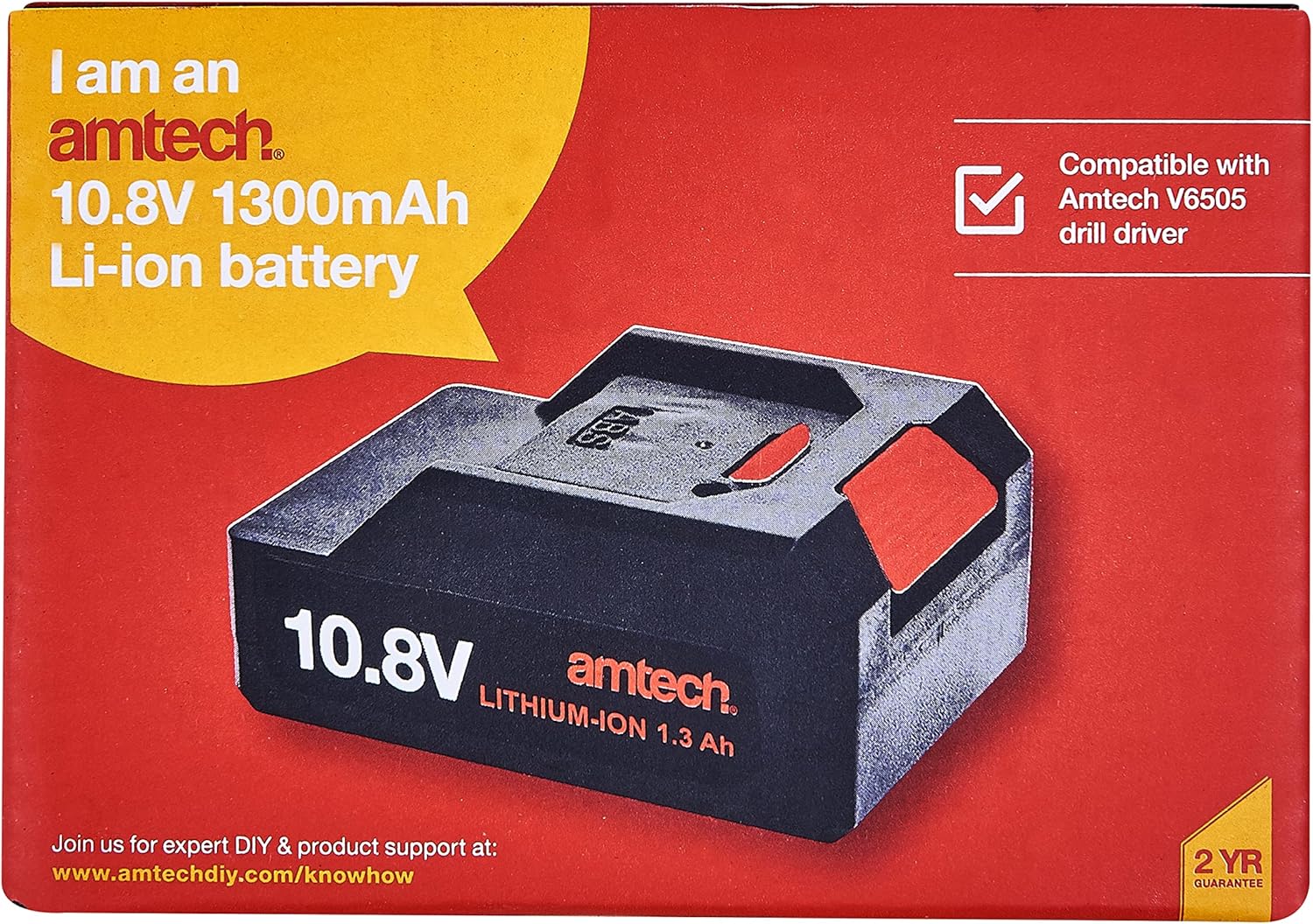 Amtech 10.8V 1300Mah Li-Ion Battery for V6505 Cordless Drill Driver Replacement