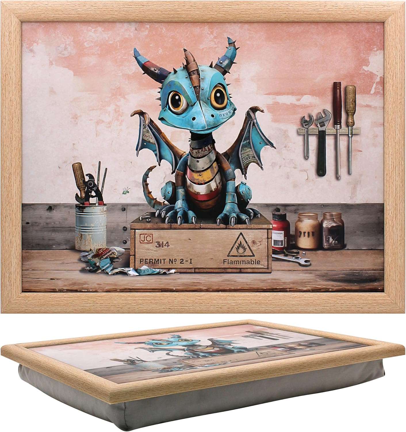 Bug Art Scrap Dragon Lap Tray Cushioned Laptop Tray with Padded Beanbag Base | Ideal for TV Dinners or Bed