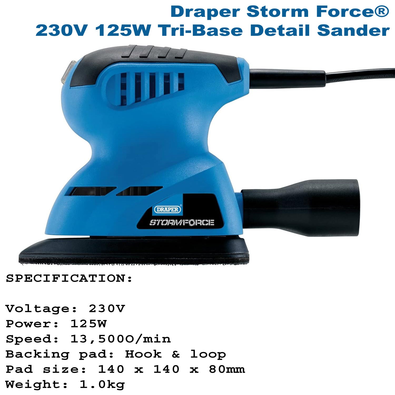 Draper Storm Force® 125W Electric Tri-Base Detail Sander | Includes 3 Sanding Sheets