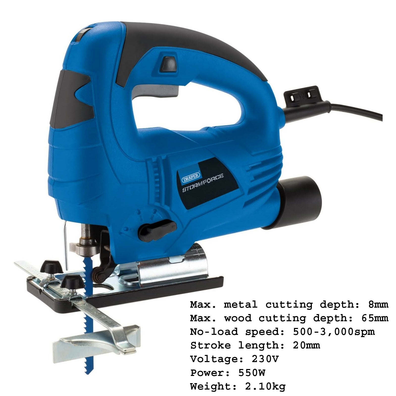 Draper 550W Electric Jigsaw with 15pc Blades | 230V Variable Speed Orbital Pendulum Action