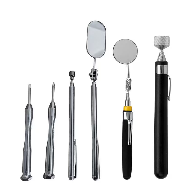 6pc Inspection Tools Set including Telescopic Magnetic Pick Up Tools plus Telescopic Insection Mirrors and Precision Screwdrivers