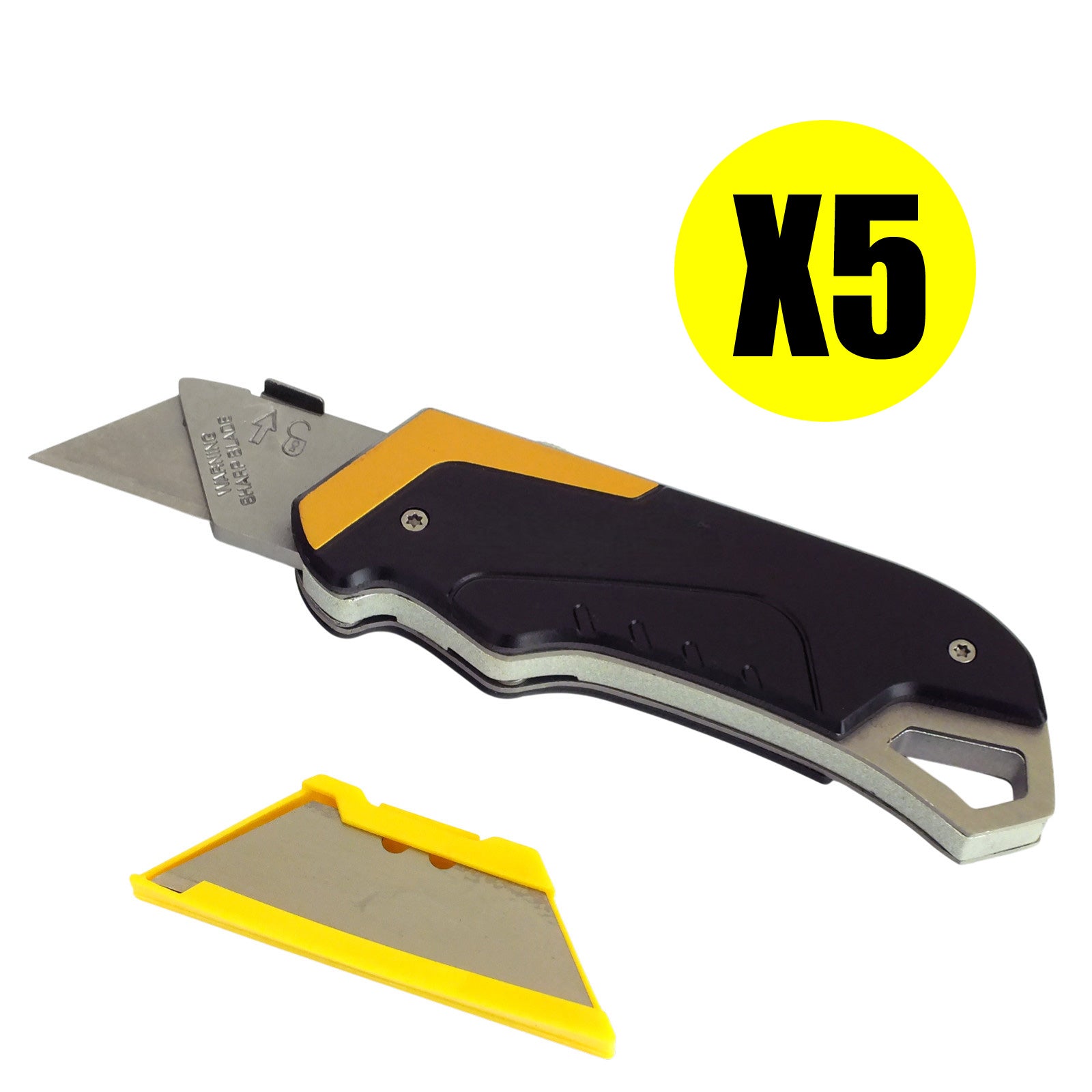 Pack of 5 Utility Safety Knives with Slide-away Retractable Blades | Supplied with 3 Blades per Knife