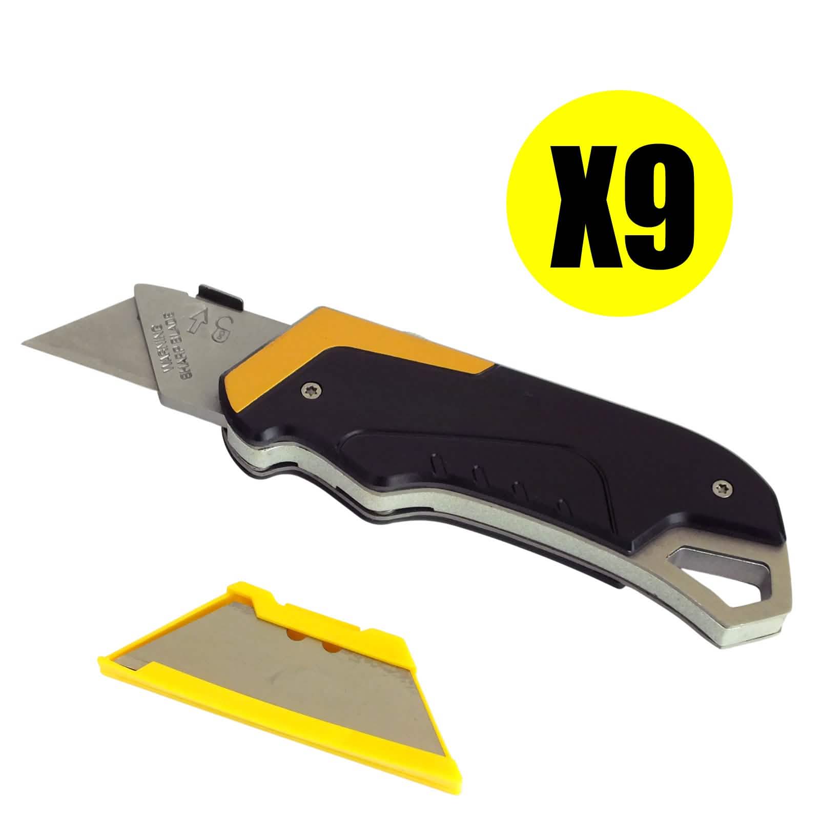 Pack of 9 Utility Safety Knives with Slide-away Retractable Blades | Supplied with 3 Blades per Knife