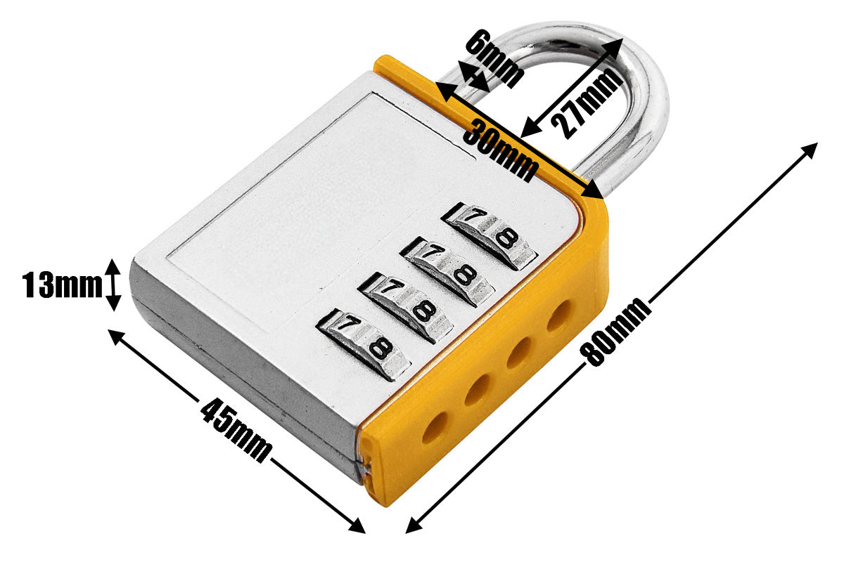 Combination Padlocks Steel Shackle Gym Locker Toolbox 4pc - 5 Year Warranty