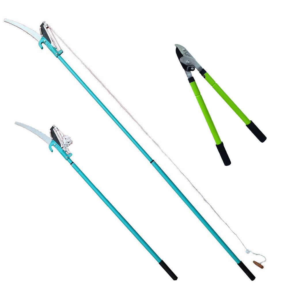 2.6m Extending Garden Tree Branch Pruner Cutter Saw + Telescopic Anvil Lopper