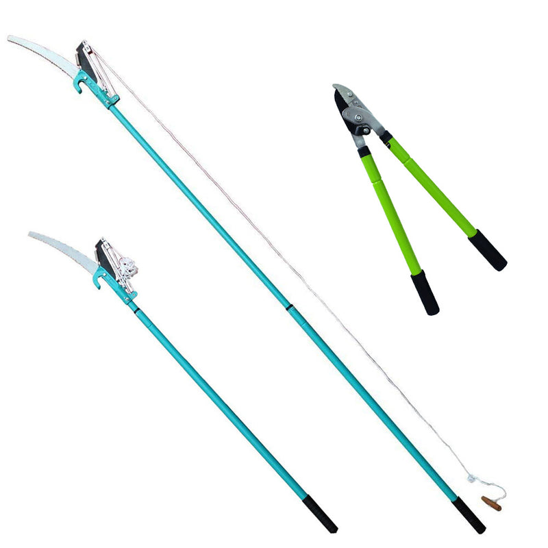 2.6m Extending Garden Tree Branch Pruner Cutter Saw + Telescopic Anvil Lopper