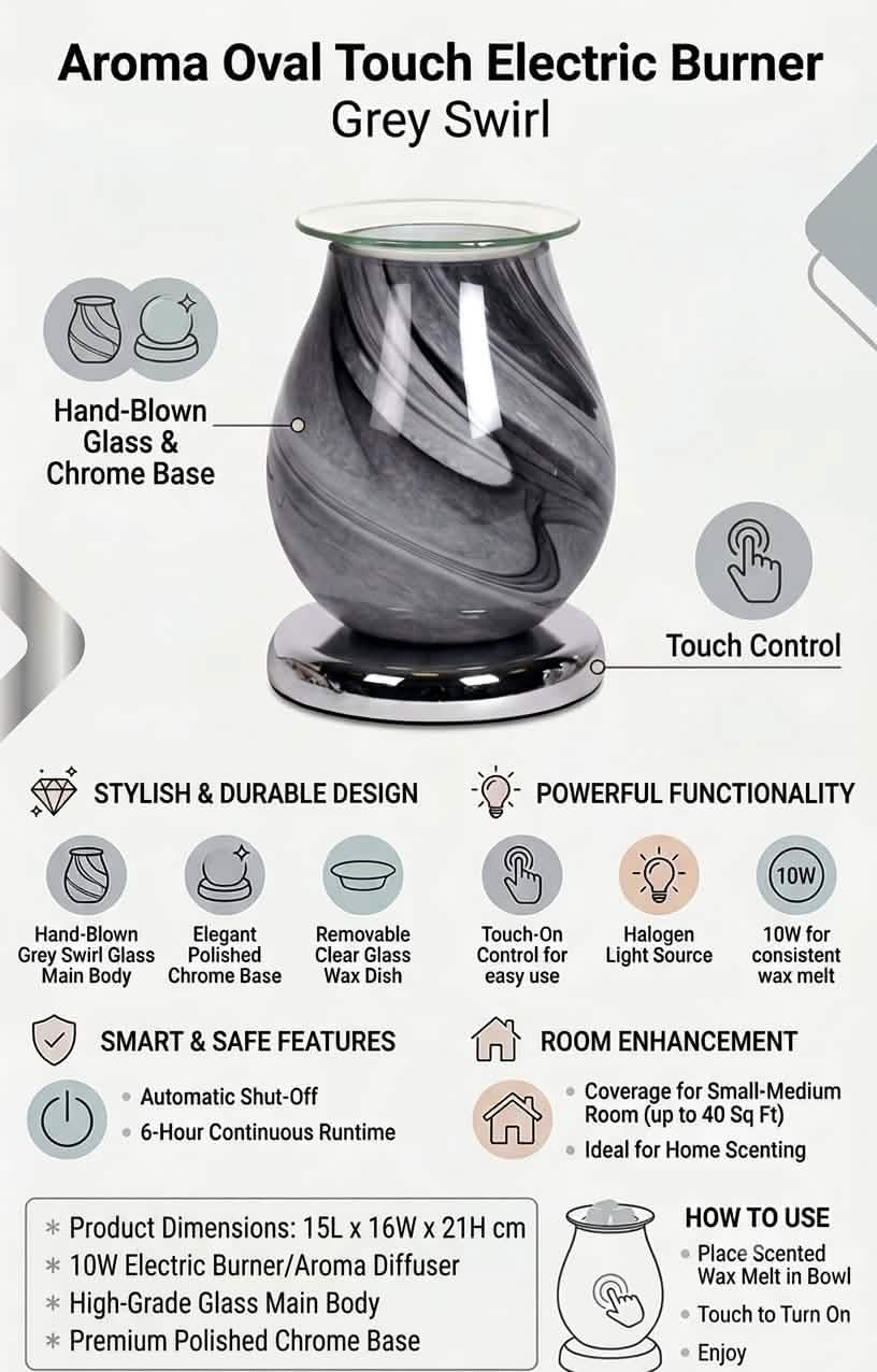 Electric Wax Oil Burner Grey Marble Aroma Melt Warmer Touch Control