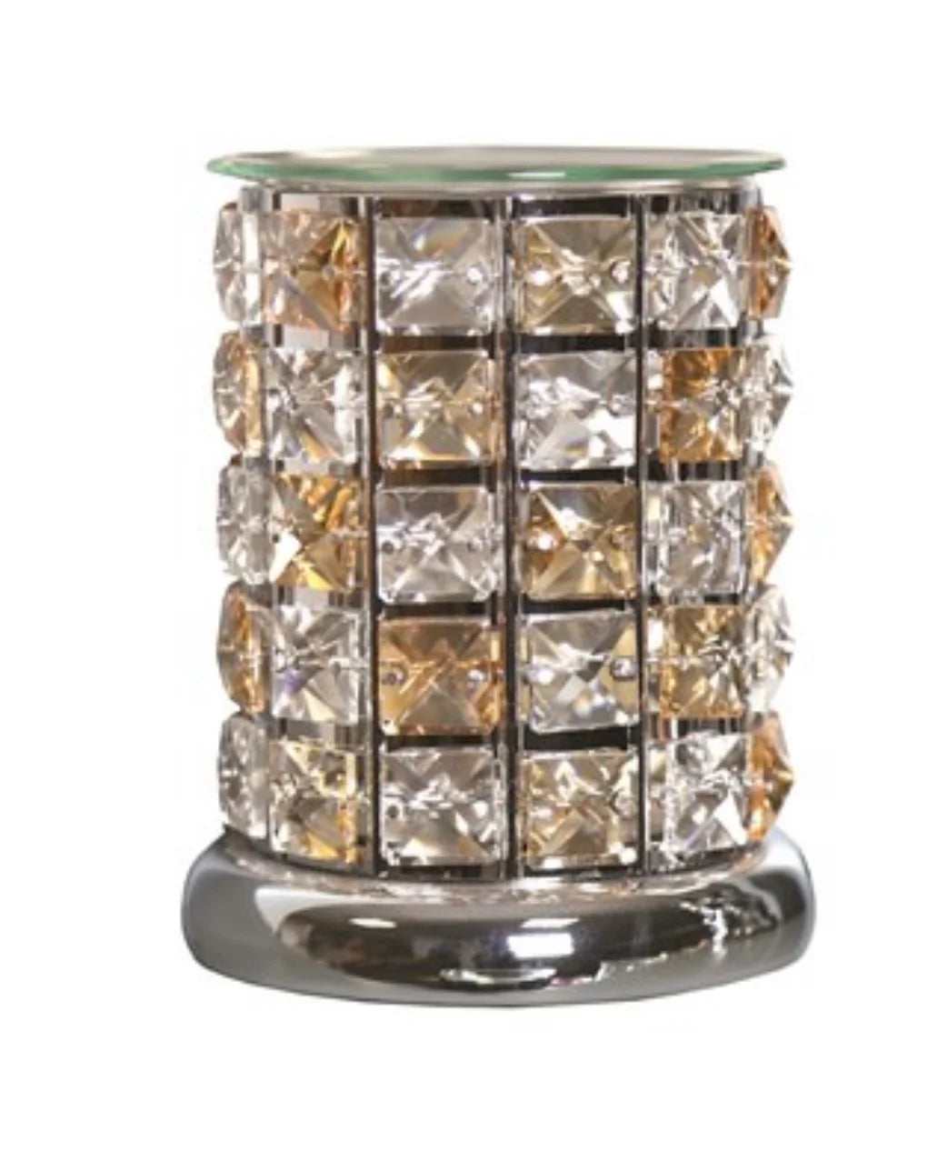 Crystal Effect Aroma Lamp Oil Burner Wax Amber Check Silver Base