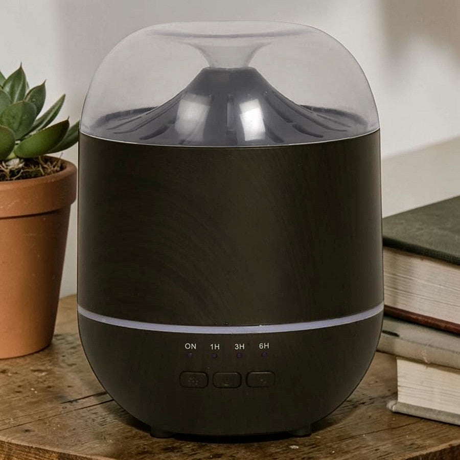Electric Ultrasonic Aromatherapy Fragrance Diffuser + 6pc Essential Oils | LED Colour Changing Light | Dark Wood Effect