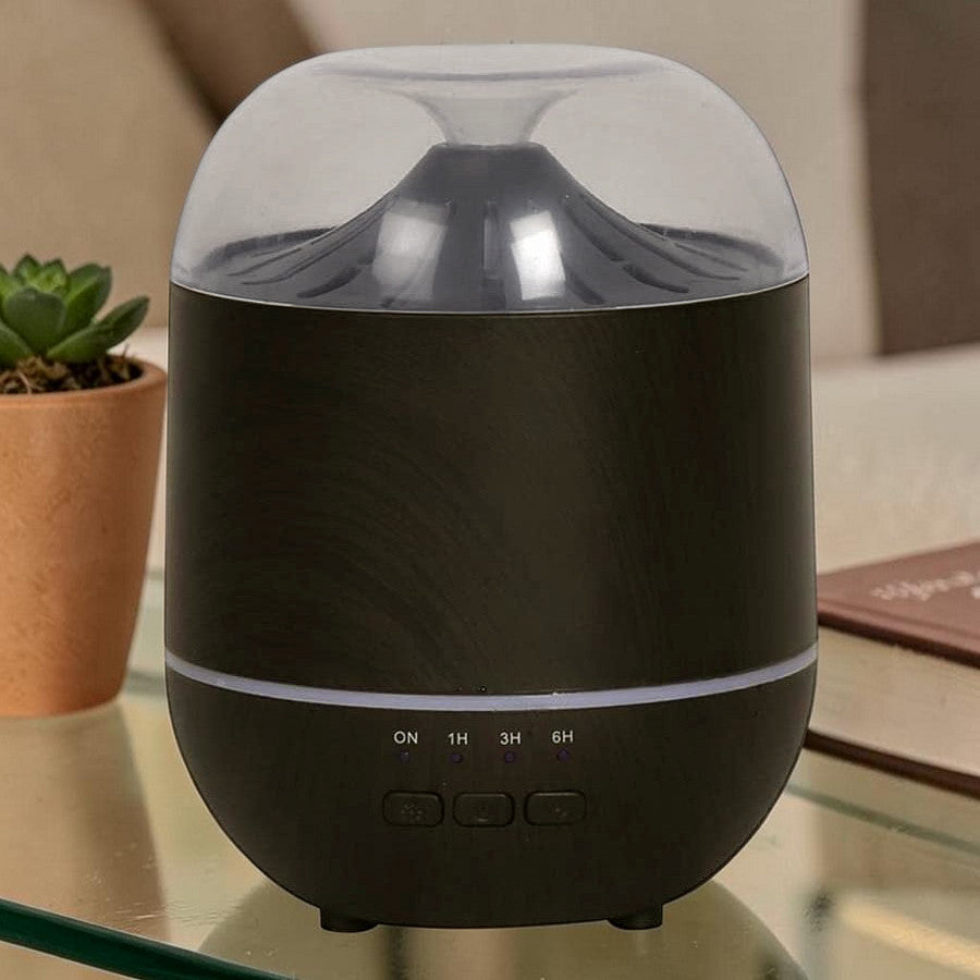 Electric Ultrasonic Aromatherapy Fragrance Diffuser + 6pc Essential Oils | LED Colour Changing Light | Dark Wood Effect