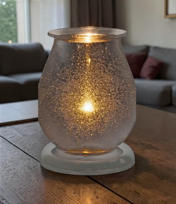 Aroma Lamp Oil Burner Warmer Wax Melter Silver Sparkle