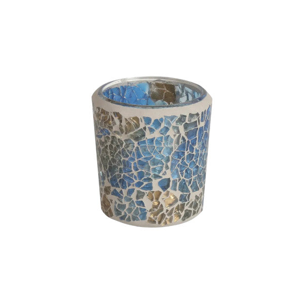 2 Pack - Tea Light Holder Blue/Gold Crackle Glass