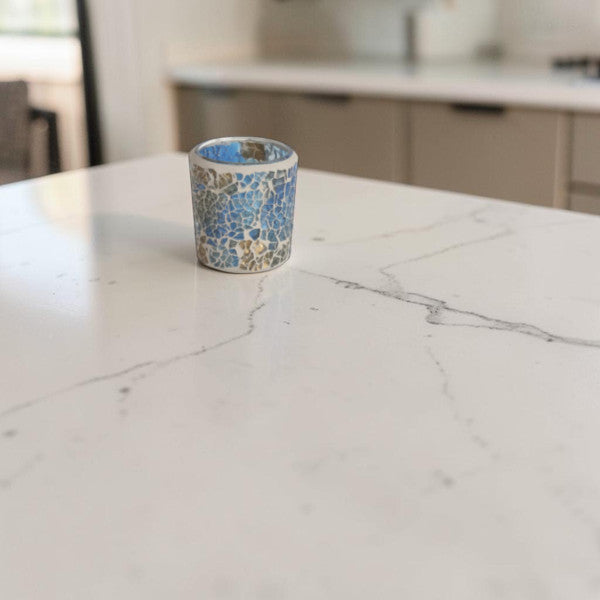 2 Pack - Tea Light Holder Blue/Gold Crackle Glass