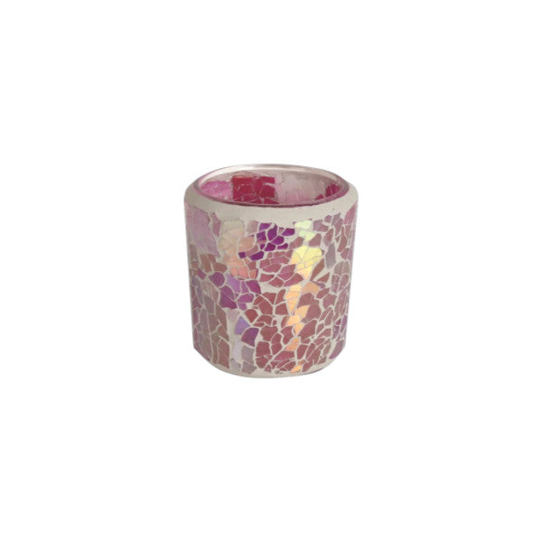 2 Pack - Tea Light Holder Pink Crackle Glass