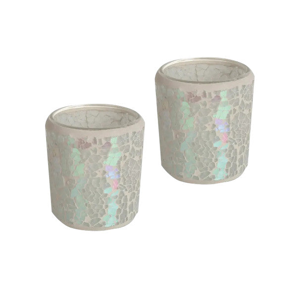 2 Pack - Tea Light Holder Wax Oil Warmer Pearl Crackle Glass