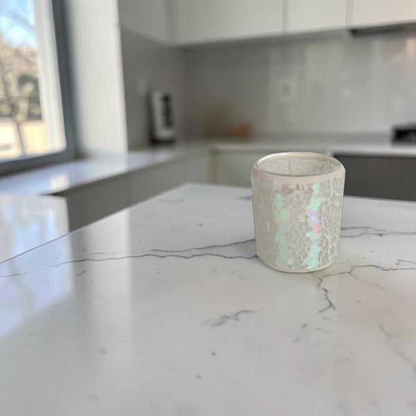 2 Pack - Tea Light Holder Wax Oil Warmer Pearl Crackle Glass