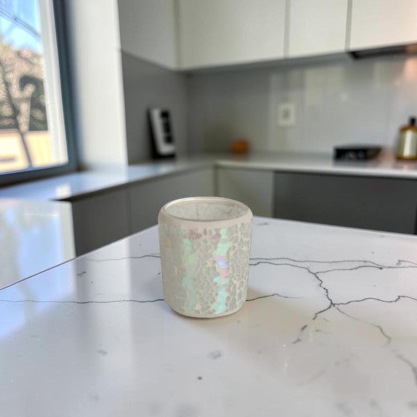 2 Pack - Tea Light Holder Wax Oil Warmer Pearl Crackle Glass