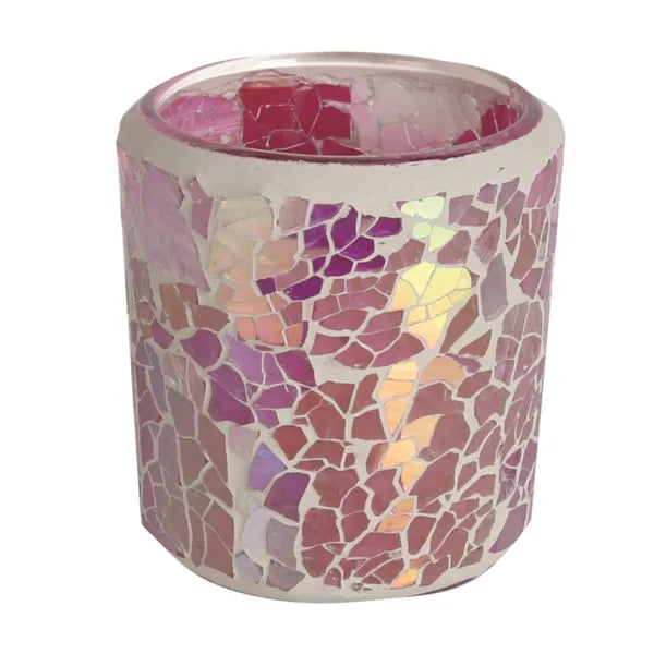 2 Pack - Tea Light Holder Pink Crackle Glass