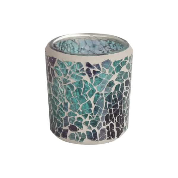 2 Pack - Tea Light Holder Blue Crackle Glass