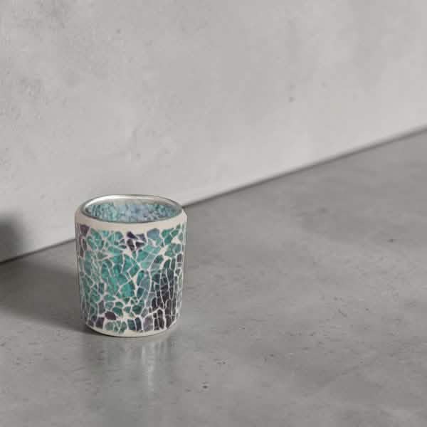 2 Pack - Tea Light Holder Blue Crackle Glass