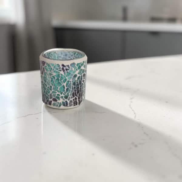 2 Pack - Tea Light Holder Blue Crackle Glass