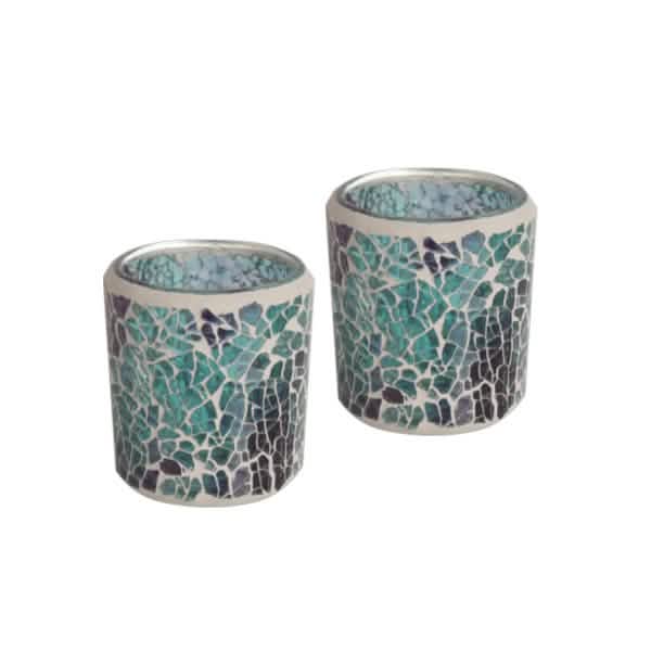 2 Pack - Tea Light Holder Wax Oil Warmer Blue Crackle Glass