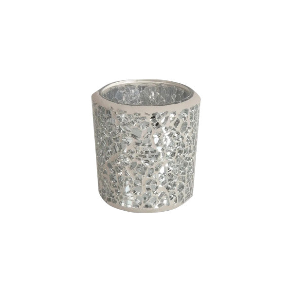 2 Pack - Tea Light Holder Silver Crackle Glass