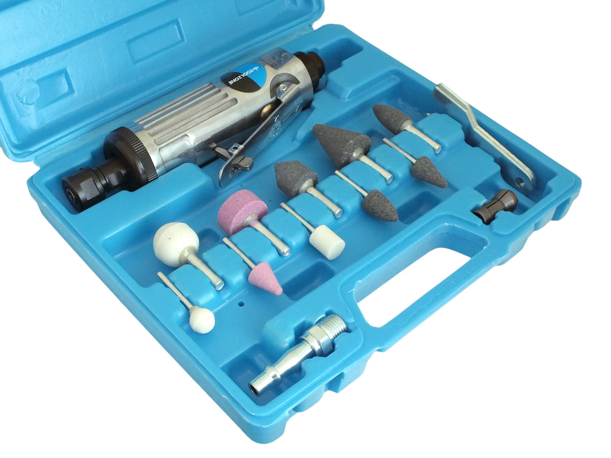 15pc 1/4" Straight Inline Air Die Grinder & Stones Set with Storage Case