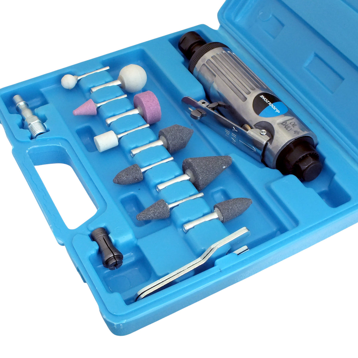 15pc 1/4" Straight Inline Air Die Grinder & Stones Set with Storage Case
