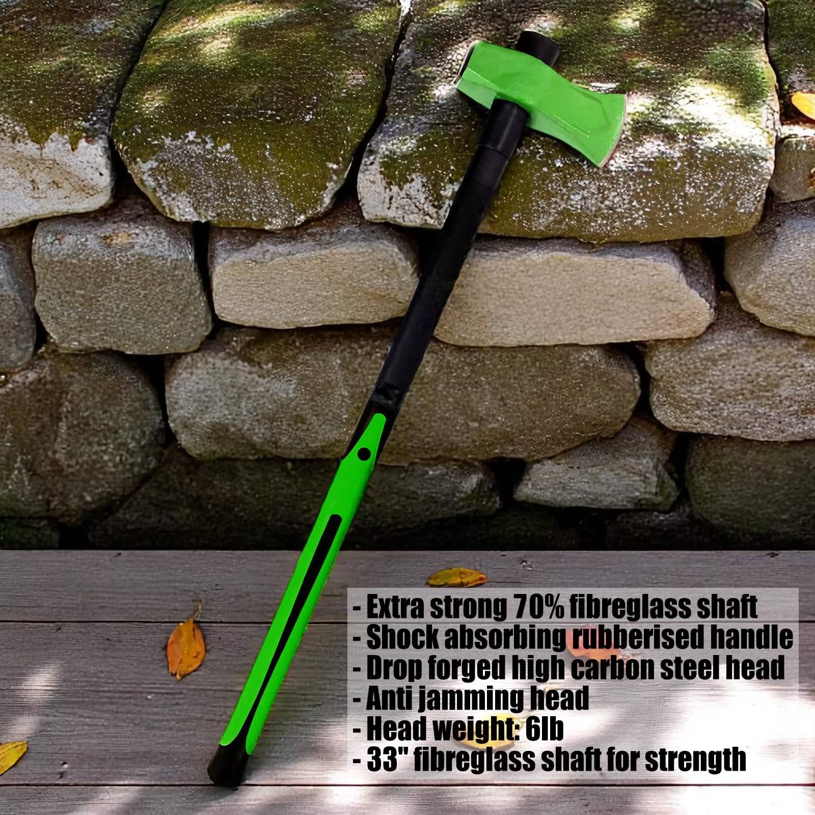 6lb Wood Splitting Maul Axe Fibreglass Shaft Anti-jam Head + Log Bomb Wedge