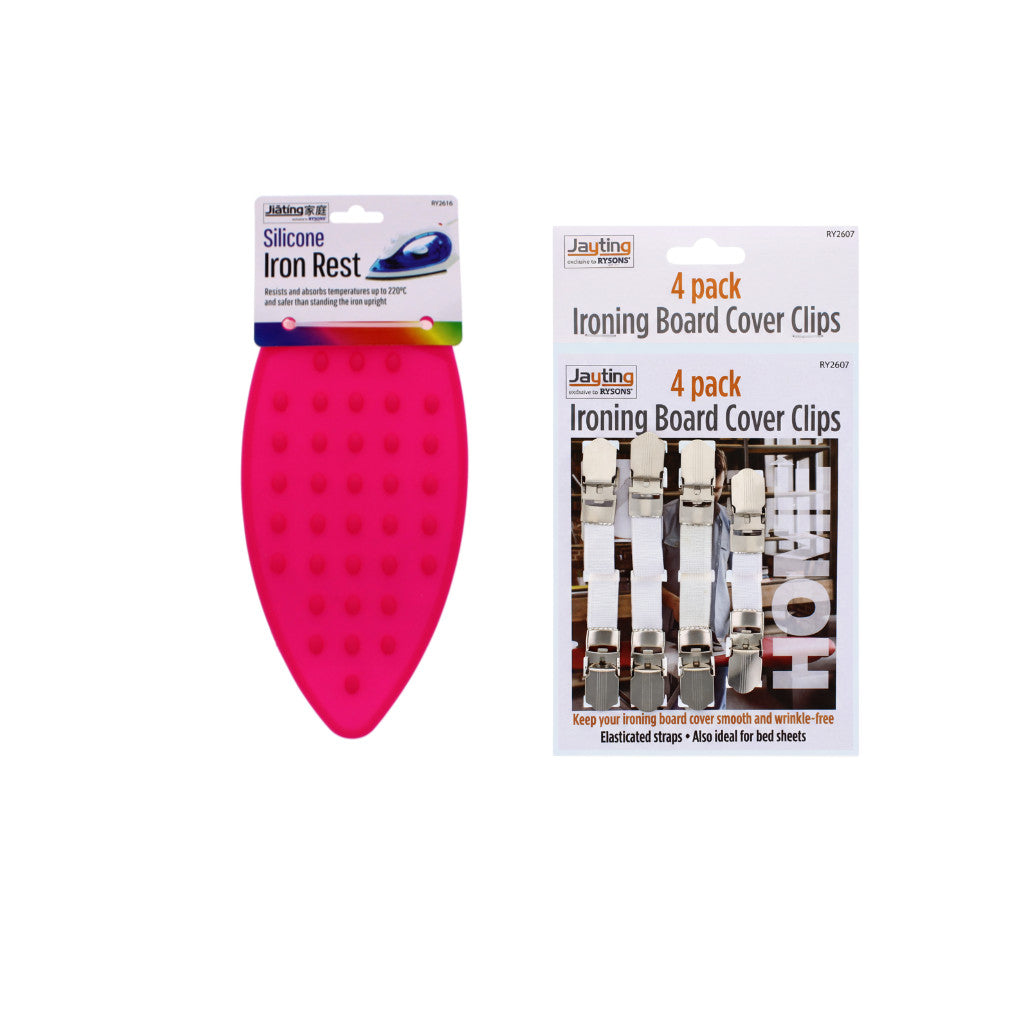 Silicone Iron Rest Heat Resistant Ironing Mat Pad Blue/Pink With Iron Board Clips