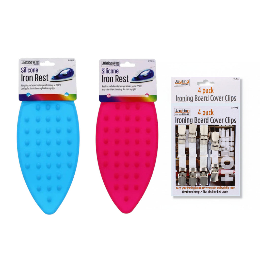 Silicone Iron Rest Heat Resistant Ironing Mat Pad Blue/Pink With Iron Board Clips