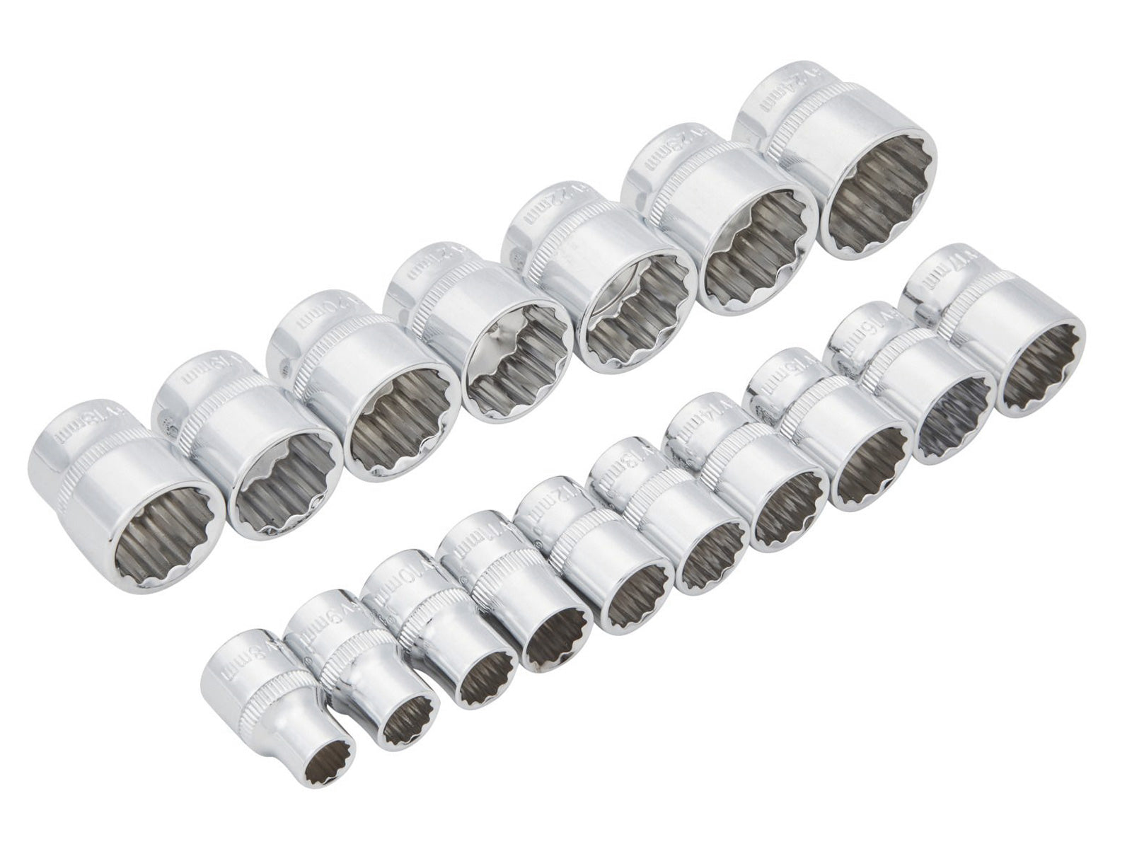 17pc 3/8" Metric Shallow Sockets Set 8-24mm with Storage Rail - Lifetime Warranty