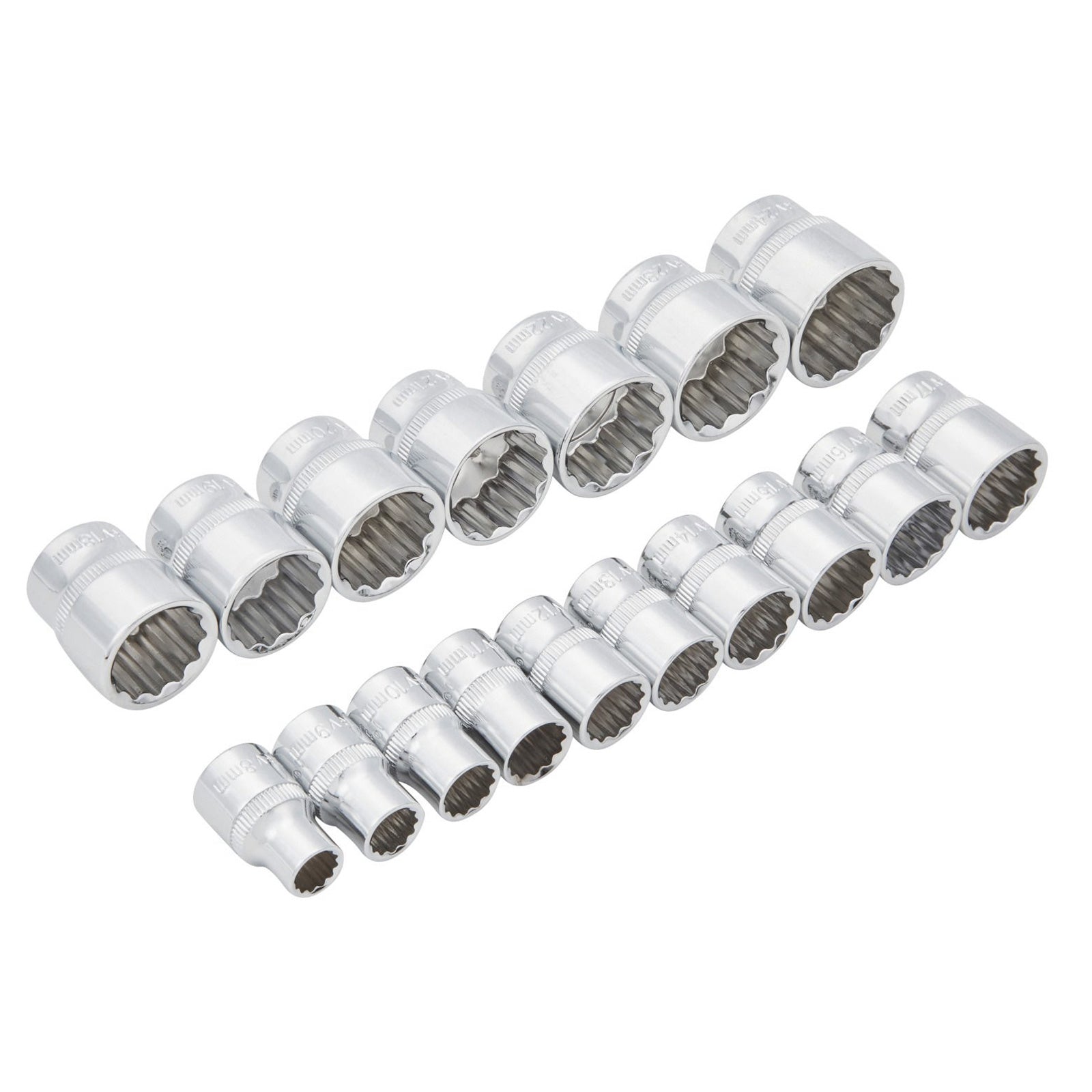 17pc 3/8" Metric Shallow Sockets Set 8-24mm with Storage Rail - Lifetime Warranty