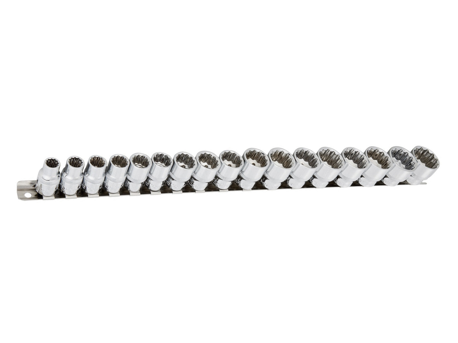 17pc 3/8" Metric Shallow Sockets Set 8-24mm with Storage Rail - Lifetime Warranty