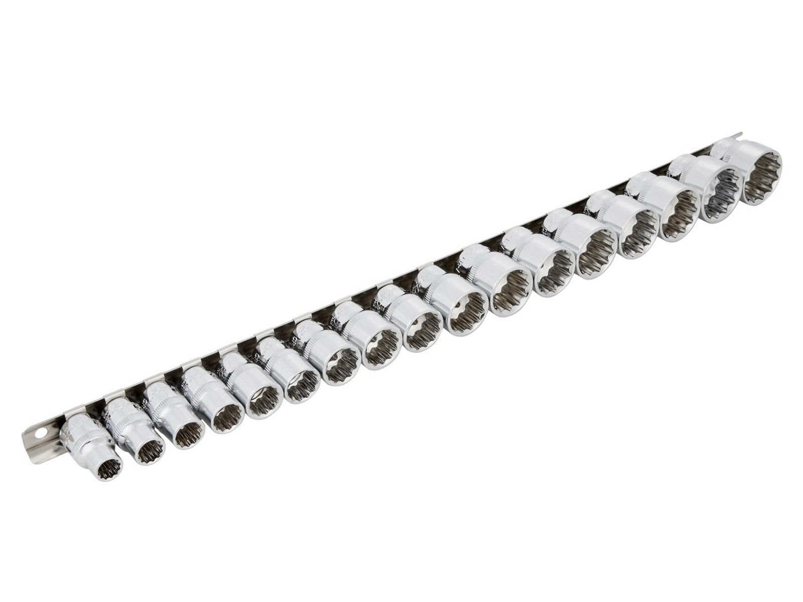 17pc 3/8" Metric Shallow Sockets Set 8-24mm with Storage Rail - Lifetime Warranty