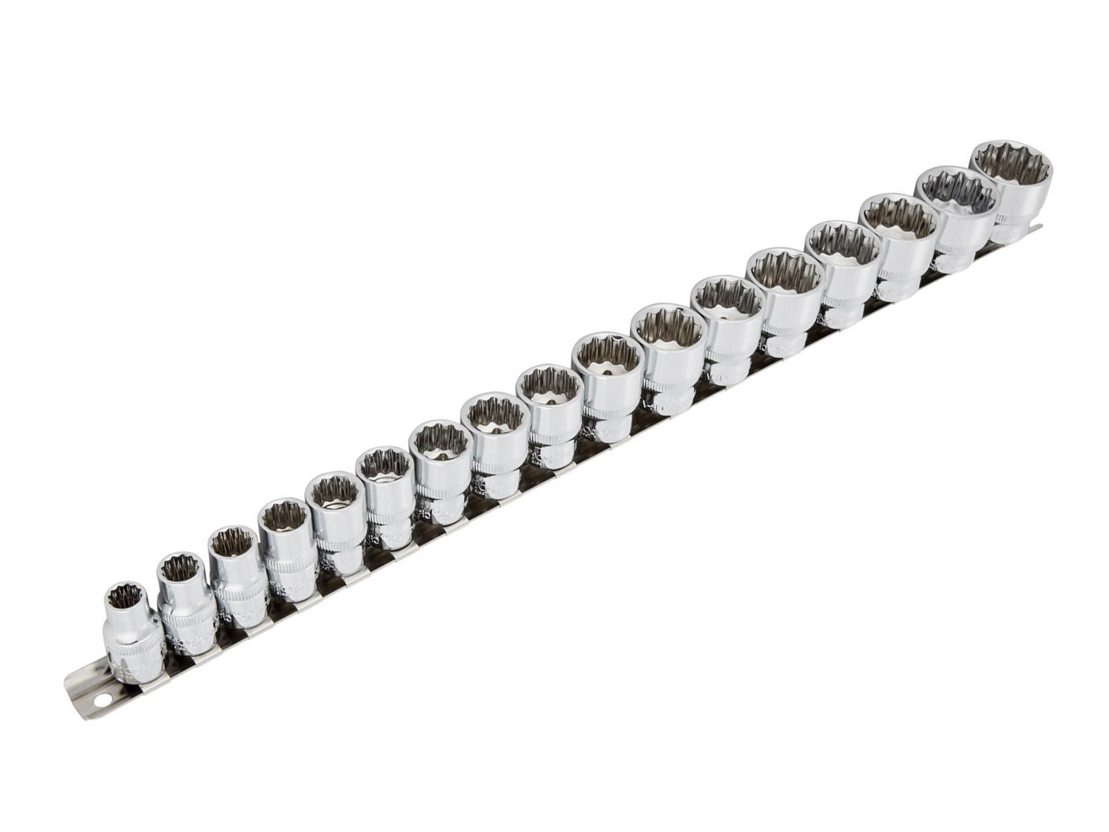 17pc 3/8" Metric Shallow Sockets Set 8-24mm with Storage Rail - Lifetime Warranty