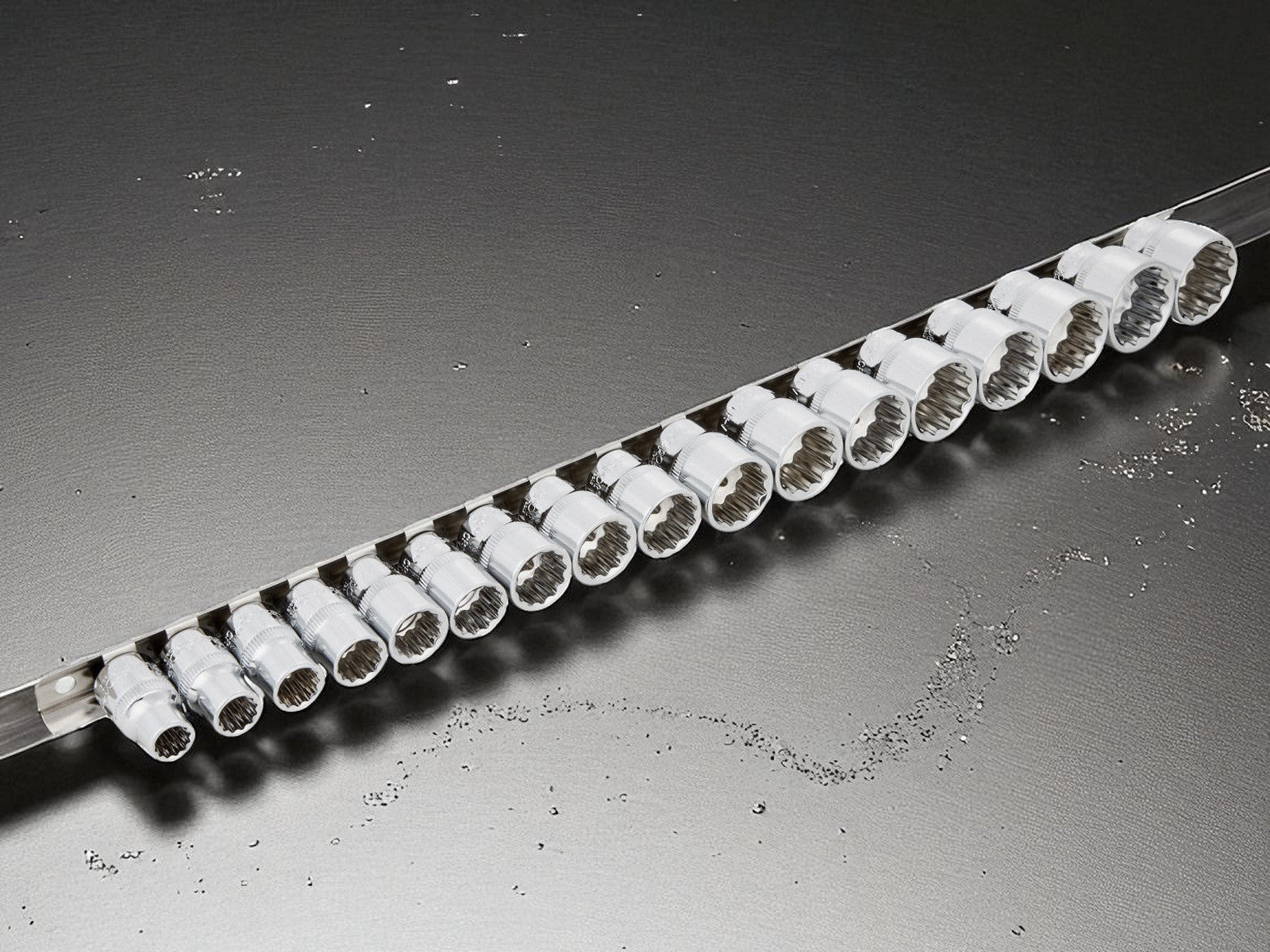 17pc 3/8" Metric Shallow Sockets Set 8-24mm with Storage Rail - Lifetime Warranty