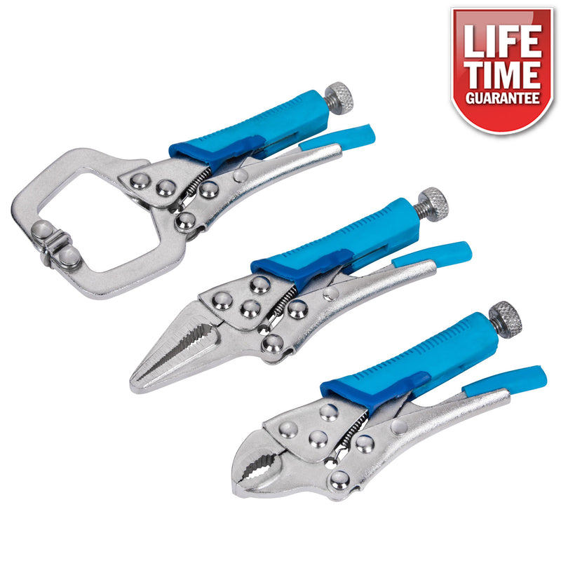 Blue Spot 3pc Mini Adjustable Locking Plier and Clamp Set | Lifetime Warranty