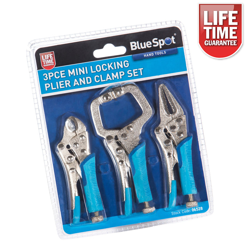 Blue Spot 3pc Mini Adjustable Locking Plier and Clamp Set | Lifetime Warranty